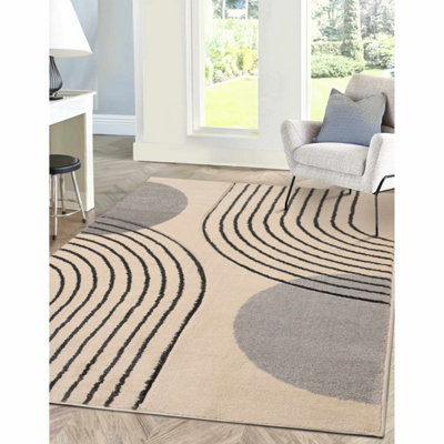 Melrose Modern Arcs Grey Lines Abstract Natural Design Large Indoor Area Rug 160/230Cm from B&Q
