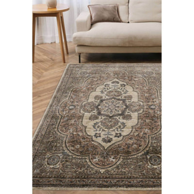 Melrose Traditional Medallion Brown Design Living Indoor Large Area Rug 160/235Cm from B&Q
