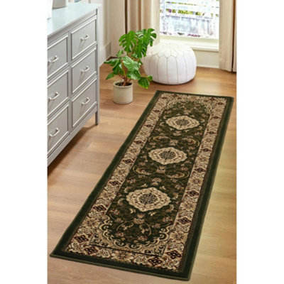 Melrose Classic Traditional Green Vintage Runner Rug 060/230Cm from B&Q