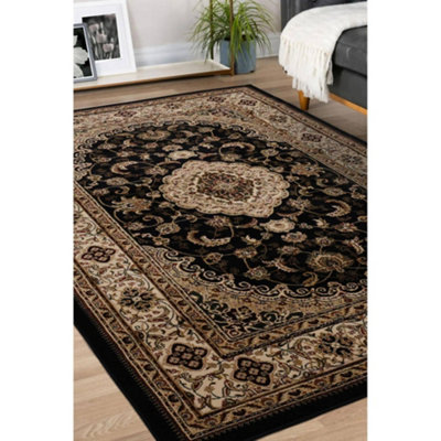 Melrose Classic Traditional Black Vintage Area Rug 200/290Cm from B&Q