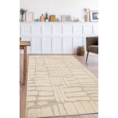 Melrose Ava Abstract Pave Design Cream Beige Medium Indoor Area Rug 120/170Cm from B&Q
