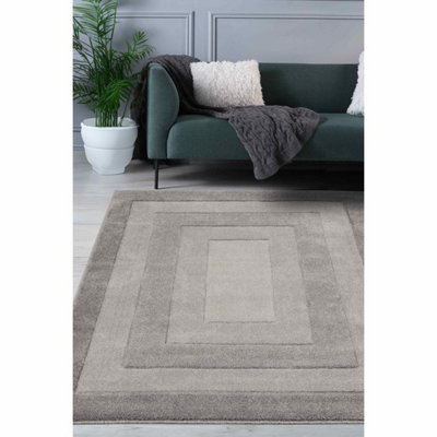 Melrose Portia Border Grey Indoor Medium Area Rug 12mm Pile Height 120/170Cm from B&Q