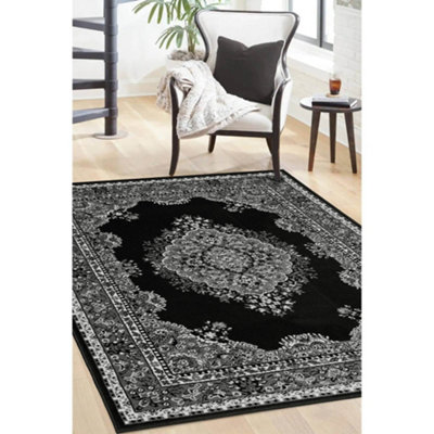 Melrose Colorama Traditional Black Grey Small Area Indoor Mat 60/110Cm from B&Q