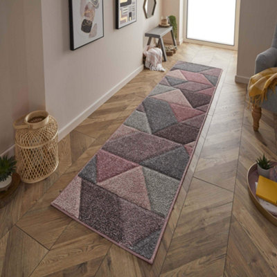 Melrose Salerno Pink Triangles Patterned Design Large Indoor Area Runner Rug 060/230Cm from B&Q