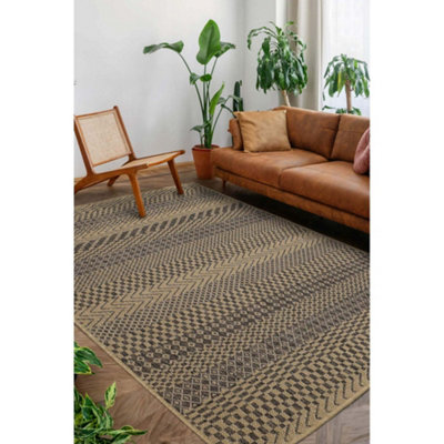 Melrose County Striped Natural Patterned Indoor Non-Slip Area Rug 060/110Cm