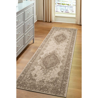 Melrose Eden Medallion Natural Coloured Indoor Outdoor Runner Rug 3mm Pile Height67/200Cm from B&Q