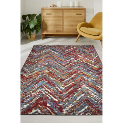 B&Q -  Multicolour Zig Zag Design Indoor Outdoor Medium Area Rug 120/170Cm