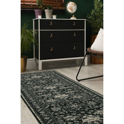 Melrose Colorama Traditional Vintage Faded Indoor Charcoal Black Area Runner Rug 67X200Cm from B&Q