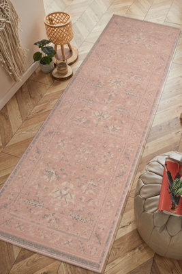 Melrose Colorama Traditional Vintage Faded Indoor Blush Pink Runner Rug 067/200Cm from B&Q