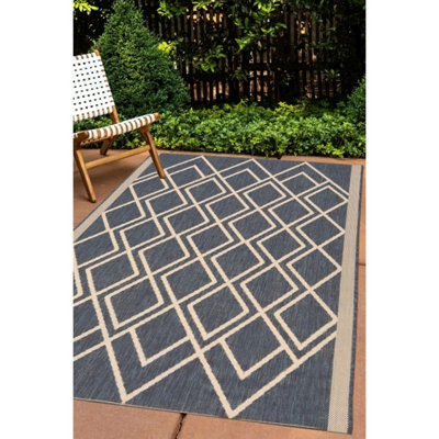 Melrose Eden Navy Diamond Design Pile Height 3mm Indoor Outdoor Medium Area Rug120/170Cm from B&Q