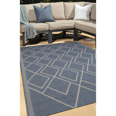 Melrose Eden Navy Diamond Design Pile Height 3mm Indoor Outdoor X-Large Area Rug160/230Cm from B&Q