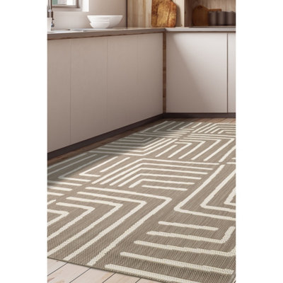 Melrose Eden Patches Taupe Stripes Indoor Outdoor Medium Area Rug 3mm Pile Height120/170Cm from B&Q