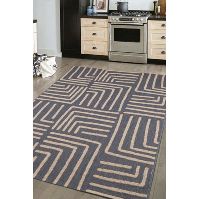 Melrose Eden Patches Navy Stripes Indoor Outdoor Medium Area Rug 3mm Pile Height120/170Cm from B&Q