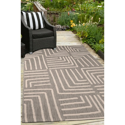 Melrose Eden Patches Grey Stripes Medium Indoor Outdoor Area Rug 3mm Pile Height120/170Cm from B&Q