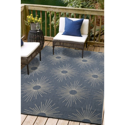 Melrose Eden Stars Navy Patterned Indoor Outdoor Large Area Rug 3mm Pile Height160/230Cm from B&Q