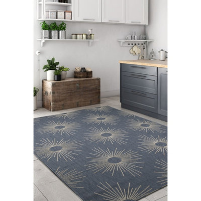 Melrose Eden Stars Navy Patterned Indoor Outdoor X-Large Area Rug 3mm Pile Height200/290Cm from B&Q