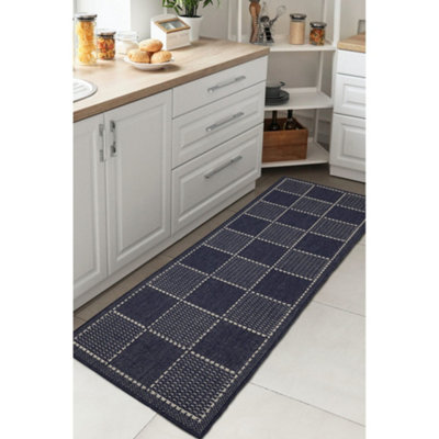 B&Q -  County Flatweave Navy Check Design Indoor Non-Slip Large Area Runner Rug 060/230Cm