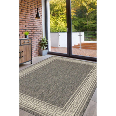Melrose County Flatweave Grey Bordered Indoor Non-Slip Small Area Rug 060/110Cm