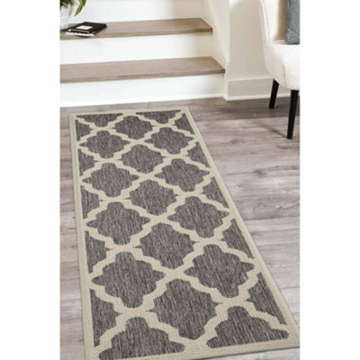 B&Q -  County Trellis Grey Patterned Indoor Non Slip Large Area Runner Rug 060/230Cm