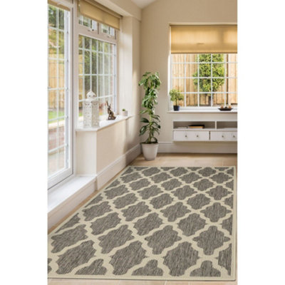 Melrose County Trellis Grey Patterned Indoor Non Slip Small Area Rug 060/110Cm