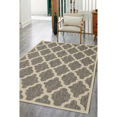 B&Q -  County Trellis Grey Patterned Indoor Non Slip Medium Area Rug 080/150Cm