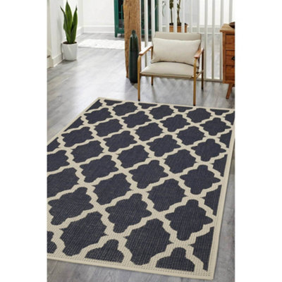 B&Q -  County Trellis New Navy Patterned Indoor Non-Slip Small Area Rug 120/160Cm
