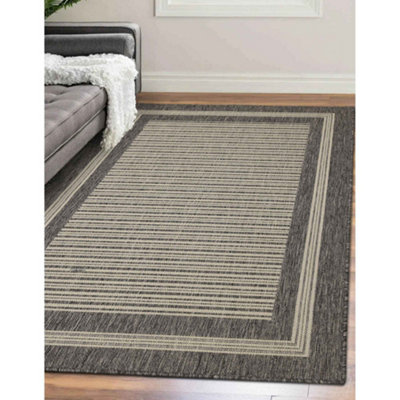 B&Q -  County Flatweave Grey Bordered Indoor Non-Slip Small Area Rug 080/150Cm