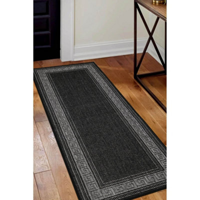 Melrose County Flatweave New Black Bordered Indoor Non-Slip Area Runner Rug 060/180Cm