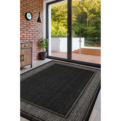 B&Q -  County Flatweave New Black Bordered Indoor Non-Slip Small Area Rug 080/150Cm
