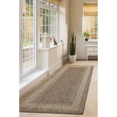 Melrose County Flatweave Brown Natural Bordered Indoor Non-Slip Large Area Runner Rug 060/230Cm