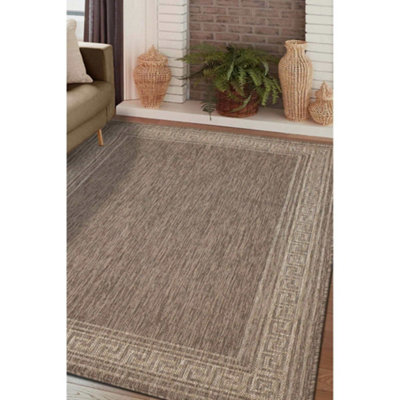 B&Q -  County Flatweave Latte Bordered Indoor Non-Slip Medium Area Rug 120/160Cm