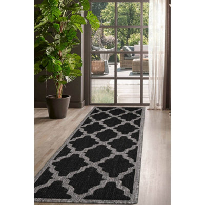 Melrose County Trellis New Black Patterned Indoor Non-Slip Area Runner Rug 060/180Cm