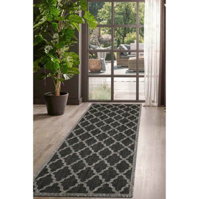 Melrose County Trellis New Black Patterned Indoor Non Slip Area Runner Rug 060/230Cm