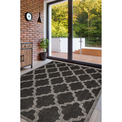 Melrose County Trellis New Black Patterned Indoor Non Slip Medium Area Rug 080/150Cm