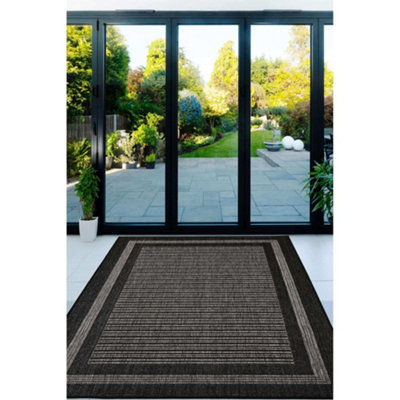 B&Q -  County Flatweave Black Bordered Indoor Non-Slip Large Area Rug 160/225Cm