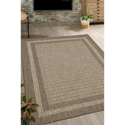 B&Q -  County Flatweave Latte Bordered Indoor Non-Slip Small Area Rug 080/150Cm