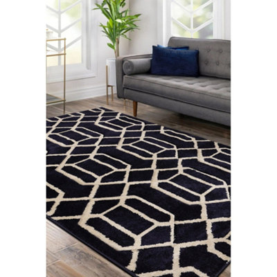 Melrose Geometric Navy Patterned Shape Design Indoor Large Area Rug 160/230Cm from B&Q
