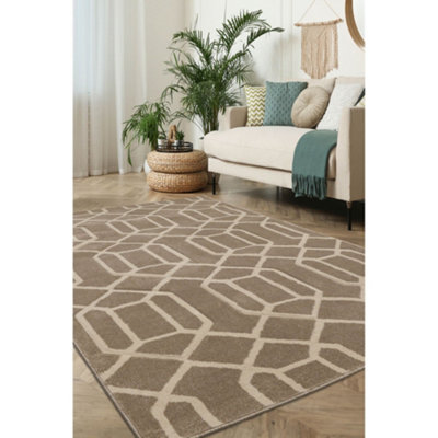 B&Q -  Geometric Natural Patterned Shape Design Indoor Small Area Rug 080/150Cm