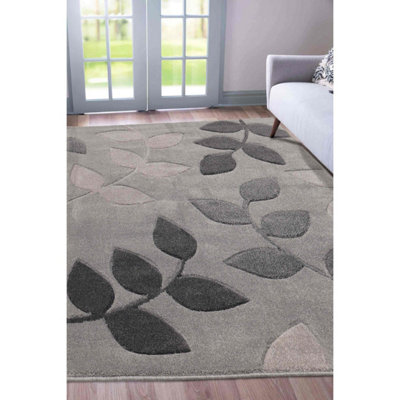 B&Q -  Leaf Grey Geometric Design Large Indoor Area Rug 160/230Cm