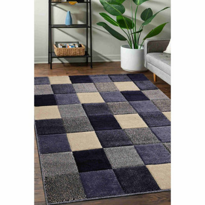 B&Q -  Blue Blocks Geometric Design Large Indoor Area Rug 160/230Cm