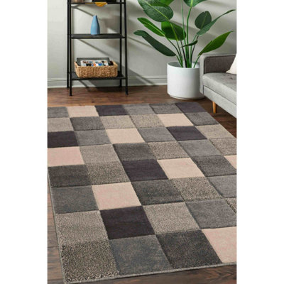 B&Q -  Grey Blocks Geometric Design Small Indoor Area Rug 080/150Cm
