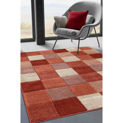 Melrose Blocks Geometric Design Small Indoor Area Runner Rug 080/150Cm Red