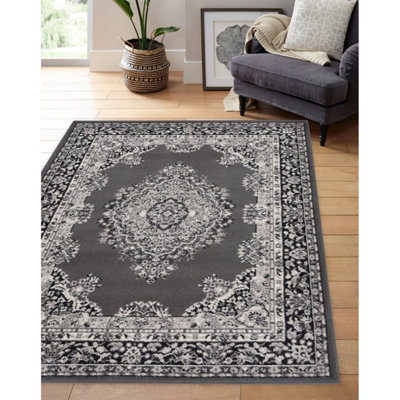 Melrose Colorama Traditional Design Grey Area Livingroom Rug 120/170Cm from B&Q