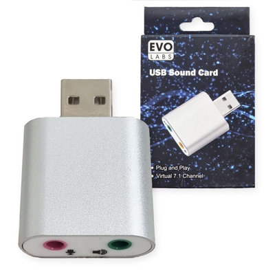 B&Q -  Evo Usb Sound Card Virtual 7.1 Channel Adapter Replace Add 3.5mm Aux Mic Socket