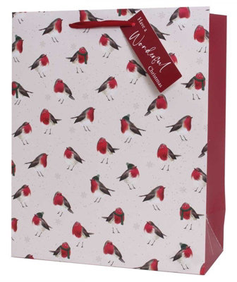 Robin Pattern Large Christmas Gift Bag from B&Q