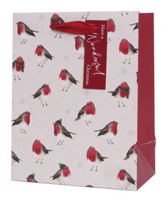 Robin Pattern Medium Christmas Gift Bag from B&Q