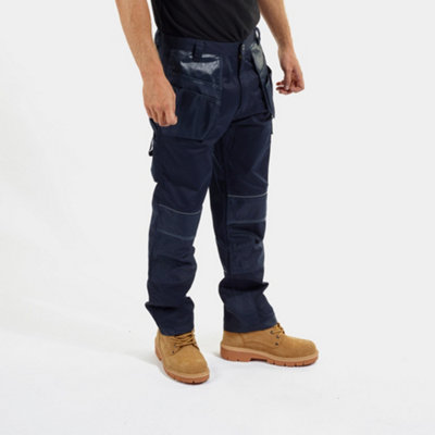 Site King Navy Heavy Duty Cargo Holster Pocket Work Trousers With Knee Pad Pockets (W40L29) from B&Q