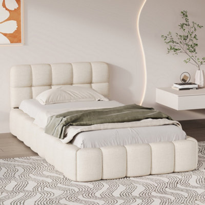  - 3Ft Single Bed Frame90X190 Cm Ottoman Bed FrameLinen Grounded Upholstered Cloud BedBoucle Platform Floor Bed With Headboard