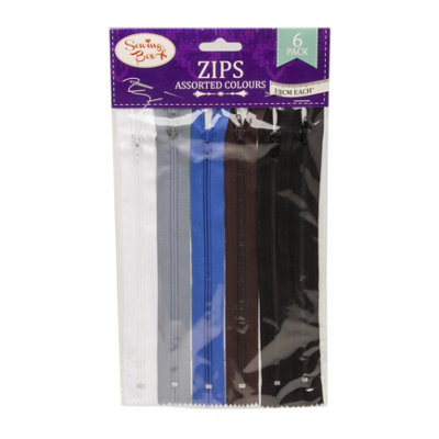 151 Pack Of 6 Assorted Coloured Zippers By Sewing Box from B&Q