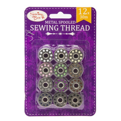 Pack Of 12 Assorted Coloured Metal Spooled Sewing Threads By Sewing Box from B&Q